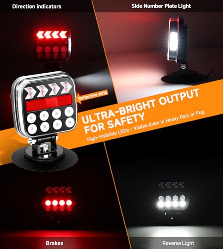 ThermoHalo Wireless Trailer Lights Magnetic - Adjustable Magnetic Tow Light with 2 Mounting Options Rechargeable Towing Tail Light Kit Reverse Light for Trucks, Boat, RV, Vehicle, Caravan (SL-5046)
