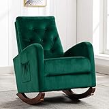 Dolonm Velvet Rocking Chair Mid-Century Modern Nursery Rocking Armchair Upholstered Tall Back Accent Glider Rocker for Living Room (Green - Velvet)