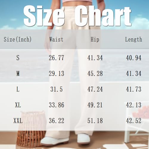 Women Linen Pants Summer Wide Leg Dress Pants High Waisted Button Down Work Pant Boho Palazzo Pant with Pockets3