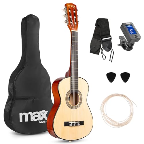 Image of MAX SoloArt Junior 30-inch Small Size Classical Acoustic Guitar Starter Kit for Kids (Aged 3-8 Years) Includes Gig Bag,Tuner, Strap, Extra Nylon Strings & Picks Designed & Engineered in Netherlands