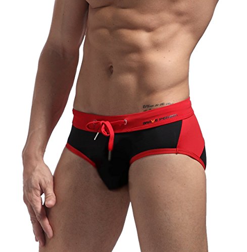 Men's Sexy Color Matching Beach Swimwear Sport Shorts Swim Briefs B1135 (XL, Black -)2
