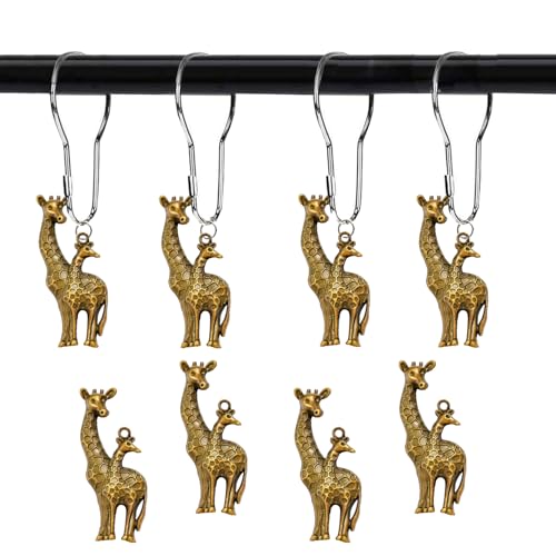 YRMLYMOP Giraffe Shower Curtain,12 Pcs Giraffe Shower Curtain Hooks Animal Forest Park Theme Decor, House Bathroom Decor Accessorie, Giraffe Bathroom Set Stainless Steel Ring Rustproof (Bronze)