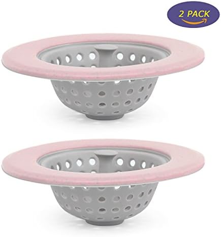 Acusstom Kitchen Silicone Sink Strainer, Garbage Disposal Strainer Sink Drain Catcher Plug Drain Cover Kitchen Sink Basket for Kitchen Sinks, Silicone, Pink 2PCS