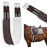 SilTriangle English Girth for Horses 52 Inch, Fleece Lined Dressage Girths for English Saddle, Double Elastic Horse Girth with Stainless Steel Buckles, Brown