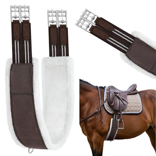 Yeyeplum English Girth for Horses Fleece Padded Dressage Horse Girth for English Saddle, Double Elastic and Stainless Steel Buckles, Horse Competitions Riding(44 Inch)