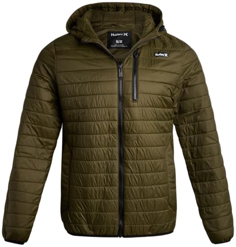 Image of Hurley Mens Puffer Jacket - Lightweight Packable Insulated Winter Coat for Men - Weather Resistant Quilted Outdoor Jacket