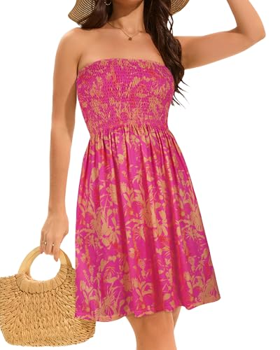 Image of elescat Summer Dresses for Women 2026 Strapless Casual Beach Cover Ups Tube Top Sundress
