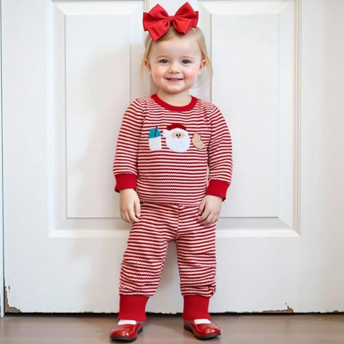 Infant Christmas Outfit Toddler Baby Girl Boy Santa Claus Long Sleeve Sweatshirt Pants Waffle Knit Clothes Fall Winter2