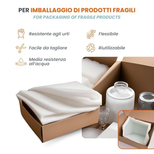 TENDAGGIMANIA Schaumstoff Polster für Polsterei und DIY polsterung schaumstoffplatte, moosgummi weiß, Dicke 0,5 cm, ideal für Sofa, Stuhl, Sessel – Schaumstoff dünn Meterware