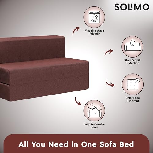 Image of Amazon Brand - Solimo 2 Seater 4 * 6 Jute Fabric Washable Cover Sofa Cum Bed2 Seater Double Foam Fold Out Sofa Cum Bed (Finish Color - Brown Delivery Condition - Pre-Assembled)