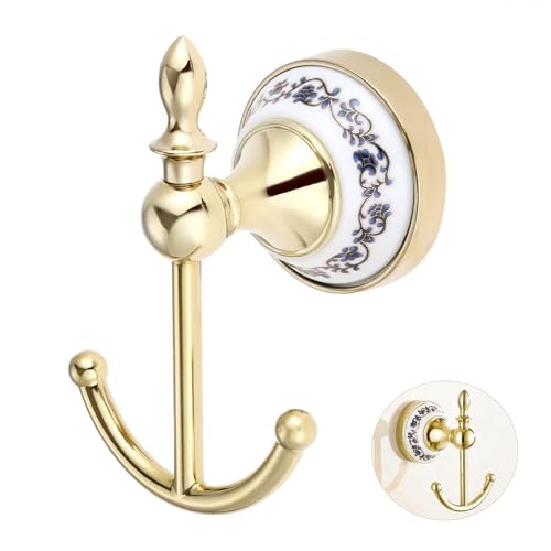DRELD Moderne Dekorative Garderobenhaken aus Zinklegierung u. Keramik, Nostalgie Retro Handtuchhaken, Keramik Handtuchhaken, Antik Keramikhaken Landhausstil Garderobenhaken für Badezimmer (Gold)