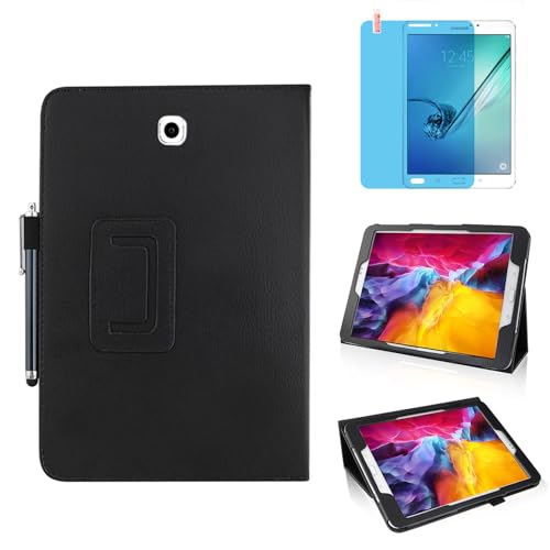 Slim Leather Case for Samsung Galaxy Tab S2 8.0 Inch 2015 (SM-T710 T713 T715 T719), Multi-Angle Stand Full-Protective Tablet Cover Book Case with Stylus Pen,Screen Film (Black)