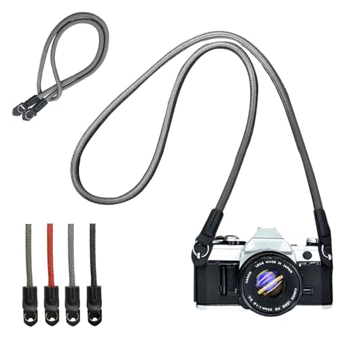 KONXISA Universal Camera Strap, Camera Neck Shoulder Strap with Nylon Material,100cm Vintage Climbing Rope for DSLR, Mirrorless Cameras, Camcorders, Comfortable & Secure,Grey