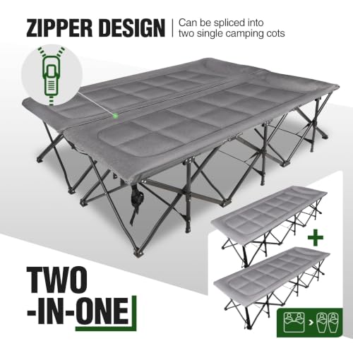 Image of RedSwing 2 Person Camping Cot, Grey with Ultra Light Sleeping Bags 2pcs | Heavy Duty 500lbs, Portable Oversized Folding Queen Size For Double Adult, Indoor Office Outdoor