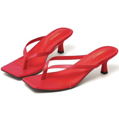 Image of Kitten Heels for Women Square Toe Sandals Flip Flop Heels Thong Sandals Comfortable Summer 2 Inch Heels Sandals