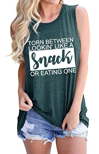 EGELEXY Snack Tanks Top Women Funny Letter Print Workout Vest Tee Casual Sleeveless Muscle Shirts Top (Green, X-Large)