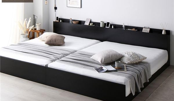 ベッド ワイドキング 280(D+D) 2層ポケットコイルマットレス付 ヴィンテージブラウン 低床 連結 照明 棚付 宮付 コンセント すのこ ベッド ワイドキング 280(D+D) 2層ポケットコイルマットレス