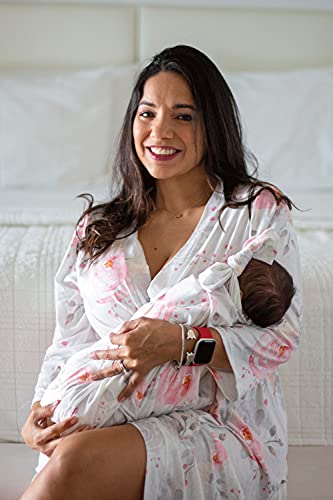Image of MOMMY O CLOCK Maternity Robe and Baby Swaddle Blanket, Milk Silk Matching Delivery Robe and Swaddling Wrap for Mom and Baby