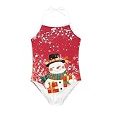 Warmkitty Cute Snowman Print Christmas One-Piece Swimsuits Beach Swimwear Bathing Suit for 3-10 Years Girls