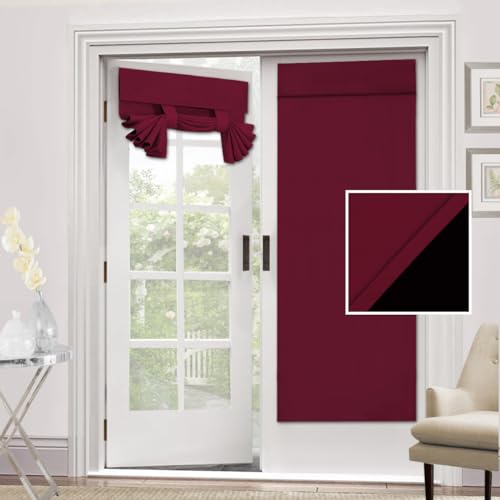 H.VERSAILTEX 100% Blackout French Door Curtain Privacy French Door Blinds Light Blocking Curtain for Sliding Glass Thermal Insulated Tie Up Shade, 26x68 Inches, 1 Panel, Burgundy