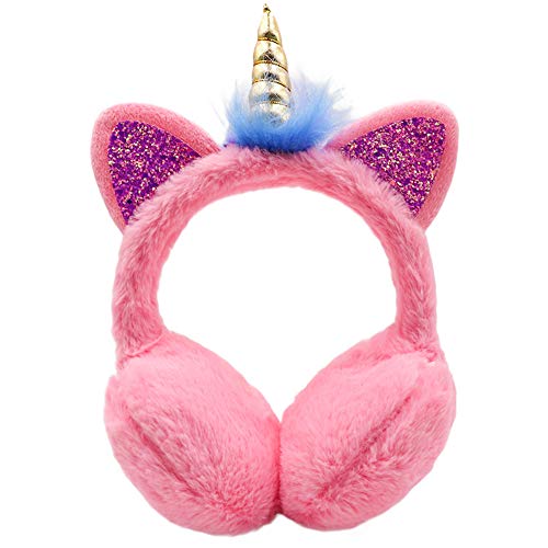 MEJORMEN Rainbow Unicorn Earmuffs Foldable/Unfoldable Ear Warmers Winter Warm Plush Outdoor Ear Covers