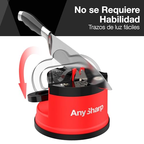 Miniatura 2 de Anysharp Afilador De Cuchillos, Seguridad Sin Manos, Ventosa, Afila Con Seguridad Todos Los Cuchillos De Cocina, Ideal Para Acero Endurecido Y Dentados, El Mejor Del Mundo, Compacto, Rojo