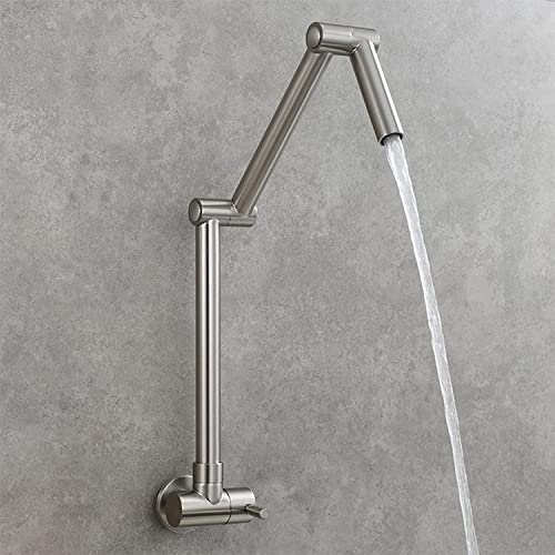 Grifo De Cocina Plegable con Llenado De Ollas, Giratorio 360°, De Una Sola Palanca, De Latón, para Pared, para Agua Fría, Mezclador De Fregadero, Cromado.,Gebürstet