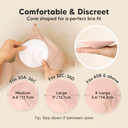 Image of Organic Nursing Pads - 14 Washable Breast Pads for Breastfeeding, Wash Bag, Viscose Derived from Bamboo Reusable Nipple Covers for Breastfeeding Essentials, Soft & Absorbent(Pink Sand, L 5 inch)