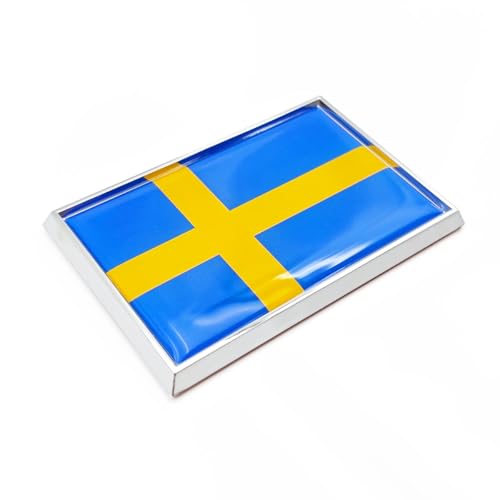 Image of Sweden Flag Sticker Emblem Swedish Decal Car Chrome Flags, 2 Pack, 3 x 2 inches
