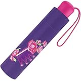 Die Farbe des Schirmdaches ist lila. Das verwendete Material besteht aus 100% Polyester.