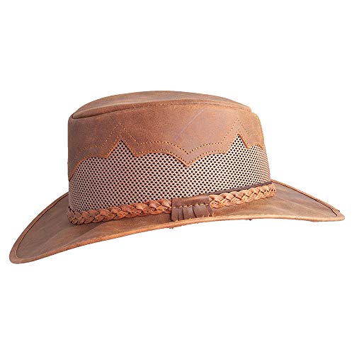 American Hat Makers Sirocco X-Large Leather Mesh Sun Hat for Men & Women | Wide Brim Design with Braided Leather Band, Chin Cord, and Breathable Mesh for Comfort, Outdoor Style, and Sun Protection - Image 4
