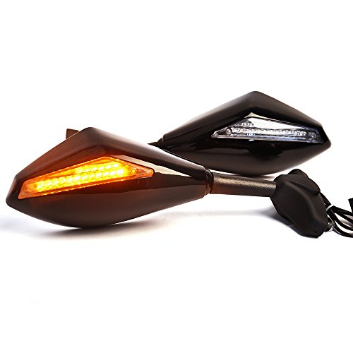 Motorcycle Rearview Side Mirrors with Turn Signals Indicator Led for Sport Bike Honda Suzuki - Thumbnail 2