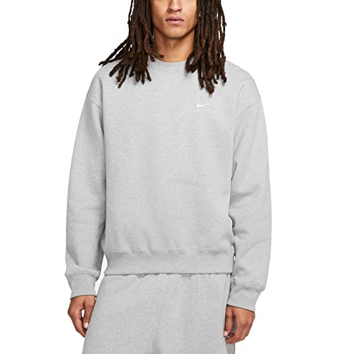 Nike Sportswear Solo Swoosh Men's Fleece Crew (as1, alpha, l, regular, regular, Dark Grey Heather/White)