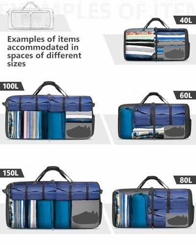 Gonex 100L Large Foldable Travel Duffle Bag with Shoes Compartment, Packable Lightweight Water Repellent Duffel Bag for Camping Gym Weekender Bag Gray