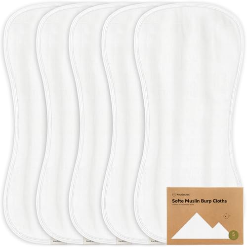 Image of 5-Pack Muslin Burp Cloths Baby Boy, Girl - Very Absorbent Baby Burp Cloth Rags, 8-Layers Viscose Derived from Bamboo Cotton Muslin Towel, Super Soft Spit Up Rags, No Shrink Washcloths (Soft White)