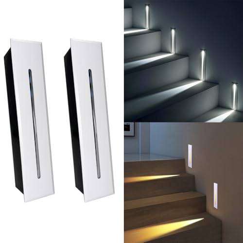 2 Pec Eclairage Escalier Exterieur 3W LED Appliques Escalier 230V Applique Murale encastrée IP65 Etanche LED Intérieur 3000K Blanc Chaud Pour Escaliers Jardin...