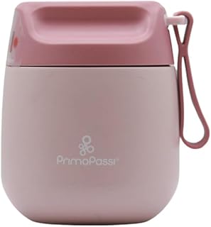 Primo Passi Insulated Food Jar for Kids & Babies – 12 oz /350 ml Stainless Steel Thermal Food Container with Easy-Open Lid & Silicone Carry Strap – Keeps Food Hot or Cold for Up to 8 Hours, Light Pink