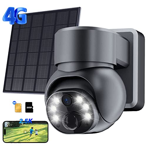 Gageur Solar Security Camera Wireless Outdoor, 2.5K 360° View 4G Lte Cellular Security Camera Includes Sd/Sim Card, Outdoor Camera With Full-Color Night Vision, Siren Alarm, Pir Sensor, Ip65 #TOP10