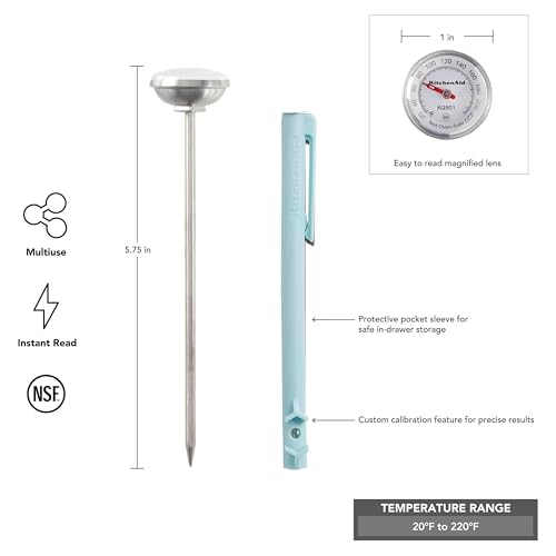 Image of KitchenAid KQ901 Instant Read Food Thermometer for Kitchen or Grill, Temperature Range: 20F to 220F, 1 inch dial, Mineral Water Storage Sleeve