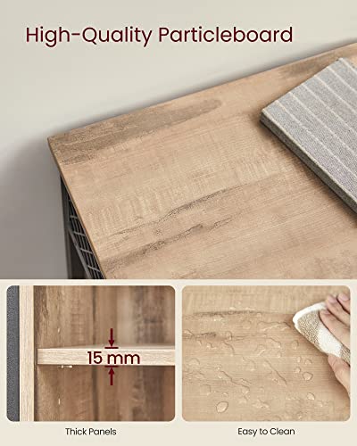 VASAGLE Sideboard, Storage Cabinet, Kitchen Cupboard with Sliding Barn Door, 30 x 70 x 80 cm, Adjustable Shelf, Open Compartment, Rustic Style, for Living Room, Toasted Oak Colour and Black LSC089B50