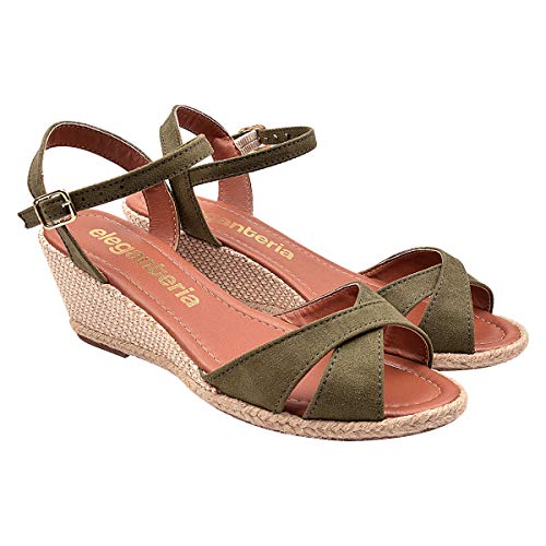 Sandália Feminina Salto Anabela Tiras Verde Eleganteria Tamanho:36;Cor:Verde