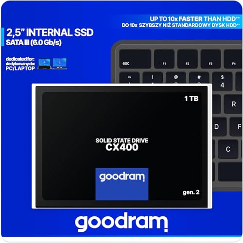 goodram SSD 1TB CX400 Gen.2 1024GB Solid State Drive SSD mit SATA III Interface 3D TLC NAND Flash Speicherchips 2,5 Zoll zur Beschleunigung Ihres PCs bis zu 10 Mal Schwarz 1024 GB 1 TB