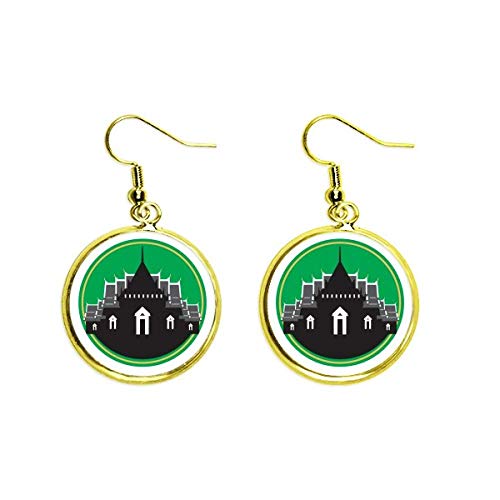 Pendientes de Tailandia largos y dorados con diseño de templo budista para mujer