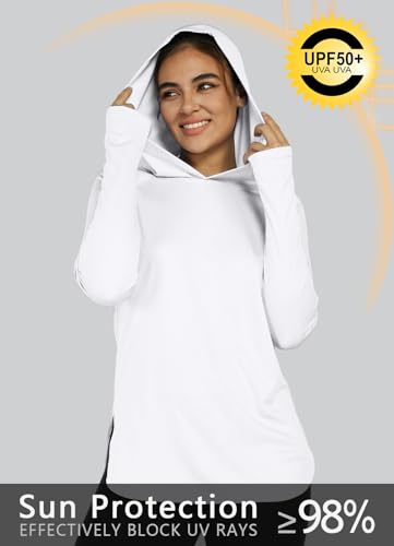 Hiwzffy Women'S Sun Protection Shirt Upf 50+ Long Sleeve Hoodie Uv Spf T-Shirts Rash Guard Hiking Quick Dry Lightweight White M thumb #2