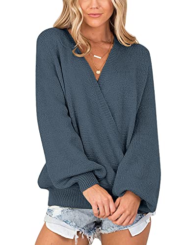 Image of LookbookStore Women's Knit Long Sleeve Faux Wrap Surplice V Neck Sweater Top