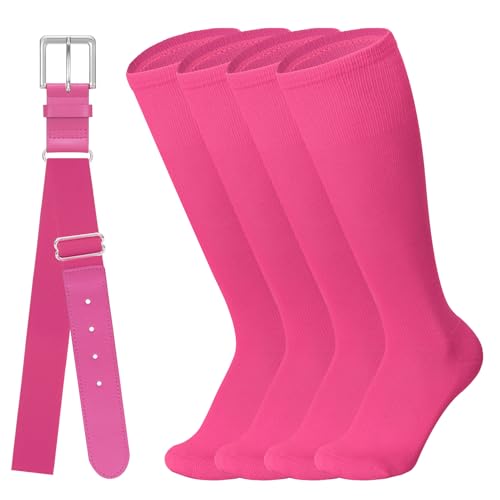 Leroci Baseball Softball Belt & Socks Combo Set for Adult Men and Women (2 Pairs of Socks & 1 Belt) Hot Pink