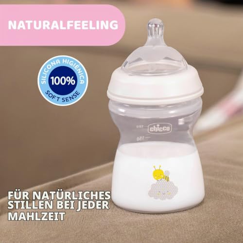 Chicco Natural Feeling Anti-Kolik Babyflasche für 2+ Monate, 250 ml, mit Weichem Silikonsauger und Doppelventil… – Ansicht 4