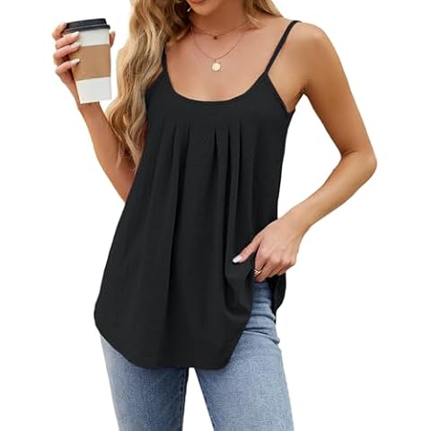 AviviRuth Womens Tank Tops Spaghetti Strap Eyelet Embroidery Scoop Neck Casual Summer Flowy Cami Shirts,Black,M Cover
