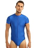MSemis Herren Overall Einteiler Stretch Sport Body Catsuit Unterwäsche Männer Unterhemd Muskelshirt Funktionswäsche S-2XL Blau XL