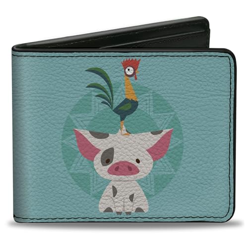 Disney Wallet, Bifold, Moana Heihei and Pua Tribal Sun Pose Blues, Vegan Leather